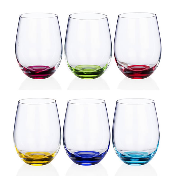 Rainbow Stemless Wine Glass Party 6 Pack