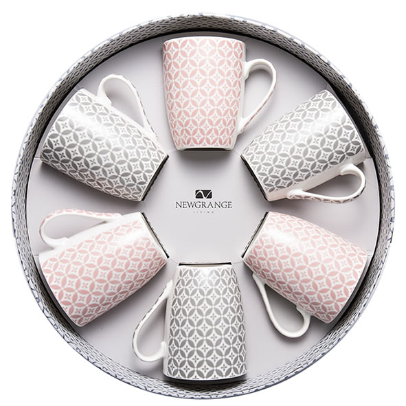 Aura Bone China Mug Gift Set 6 (Grey & Pink)