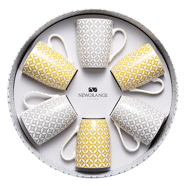 Chloe Bone China Mug Gift Set 6 - Mustard & Grey