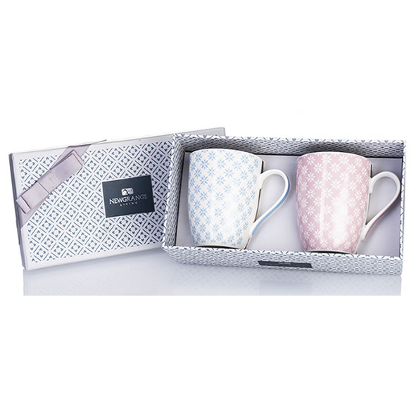 Emily Bone China Mug Pair Gift Set - Blue & Pink