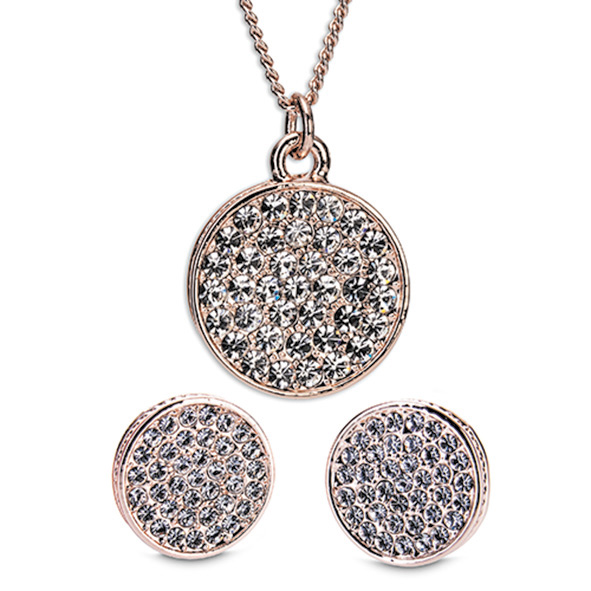 Rose Gold Round Diamante Necklace and Earring Gift Set