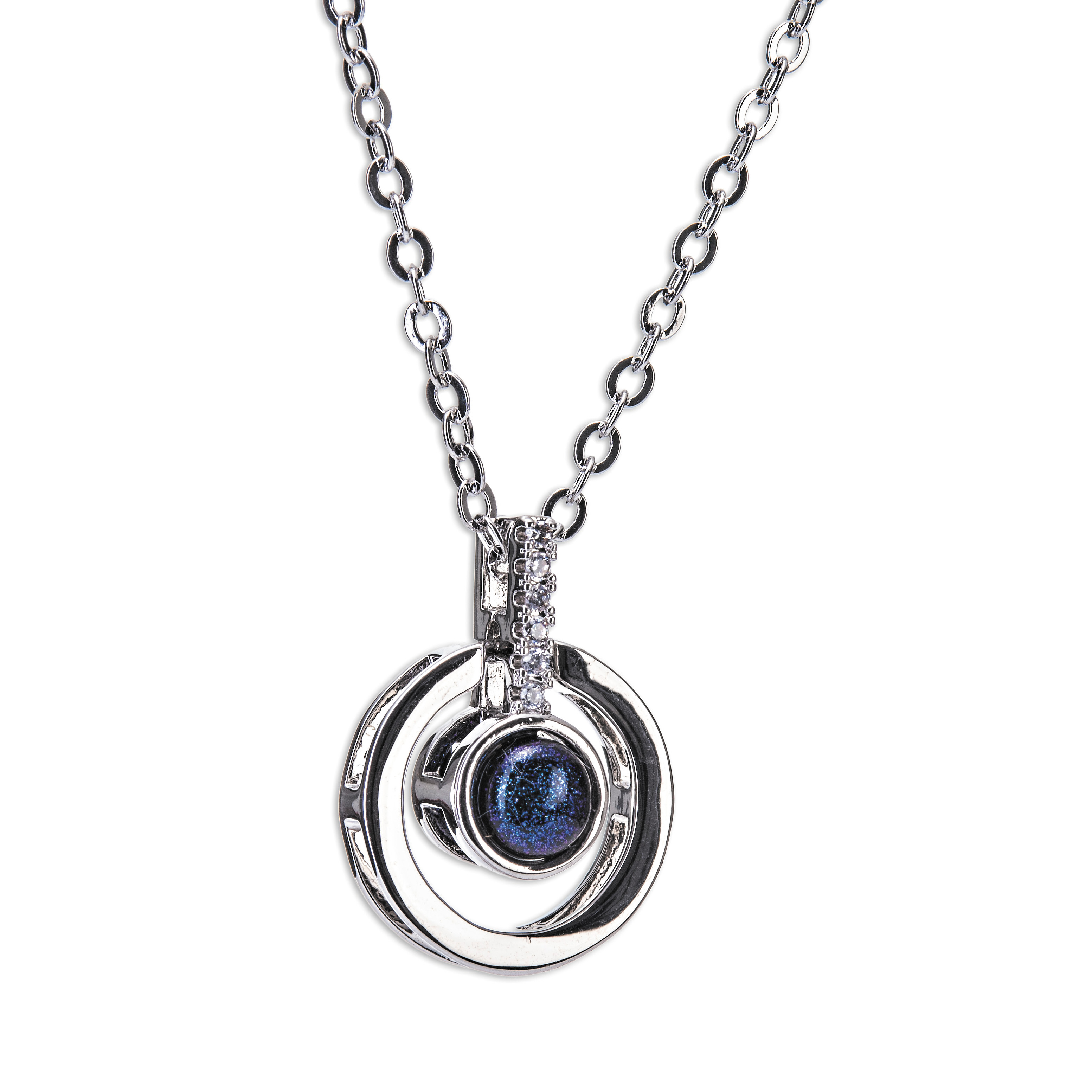 Silver Diamante Blue Stone Necklace