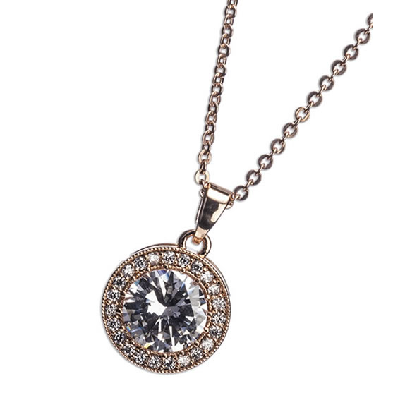 Rose Gold White Stone & Diamante Pendant Necklace